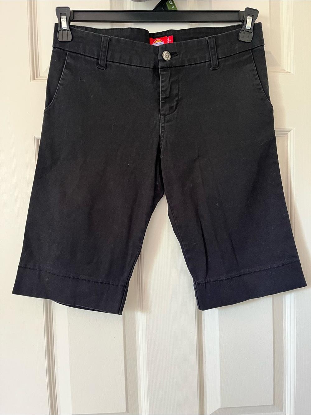 dickies girl’s black flat-front uniform work shorts 97% cotton